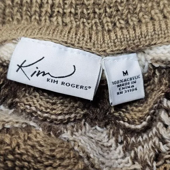 Kim Rogers Sweater Womens Brown Cream Stripe Cowl Neck Pullover Soft Sweater M - Picture 4 of 9